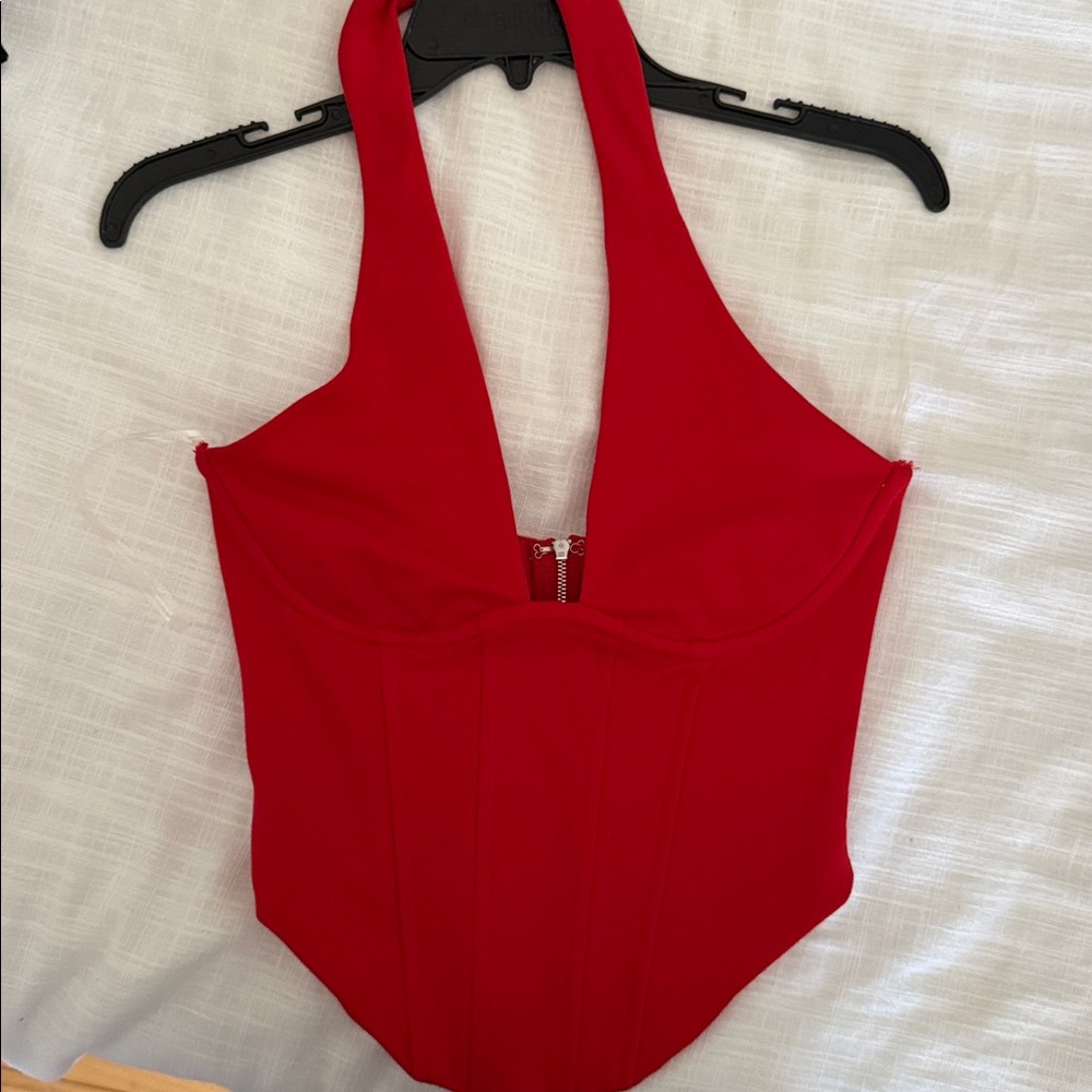 Red Halter Neck Corset Top